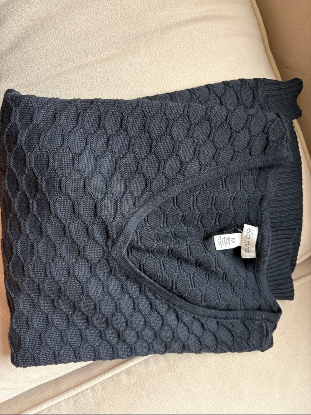 Ella Moss Navy Blue V-Neck Textured Sweater